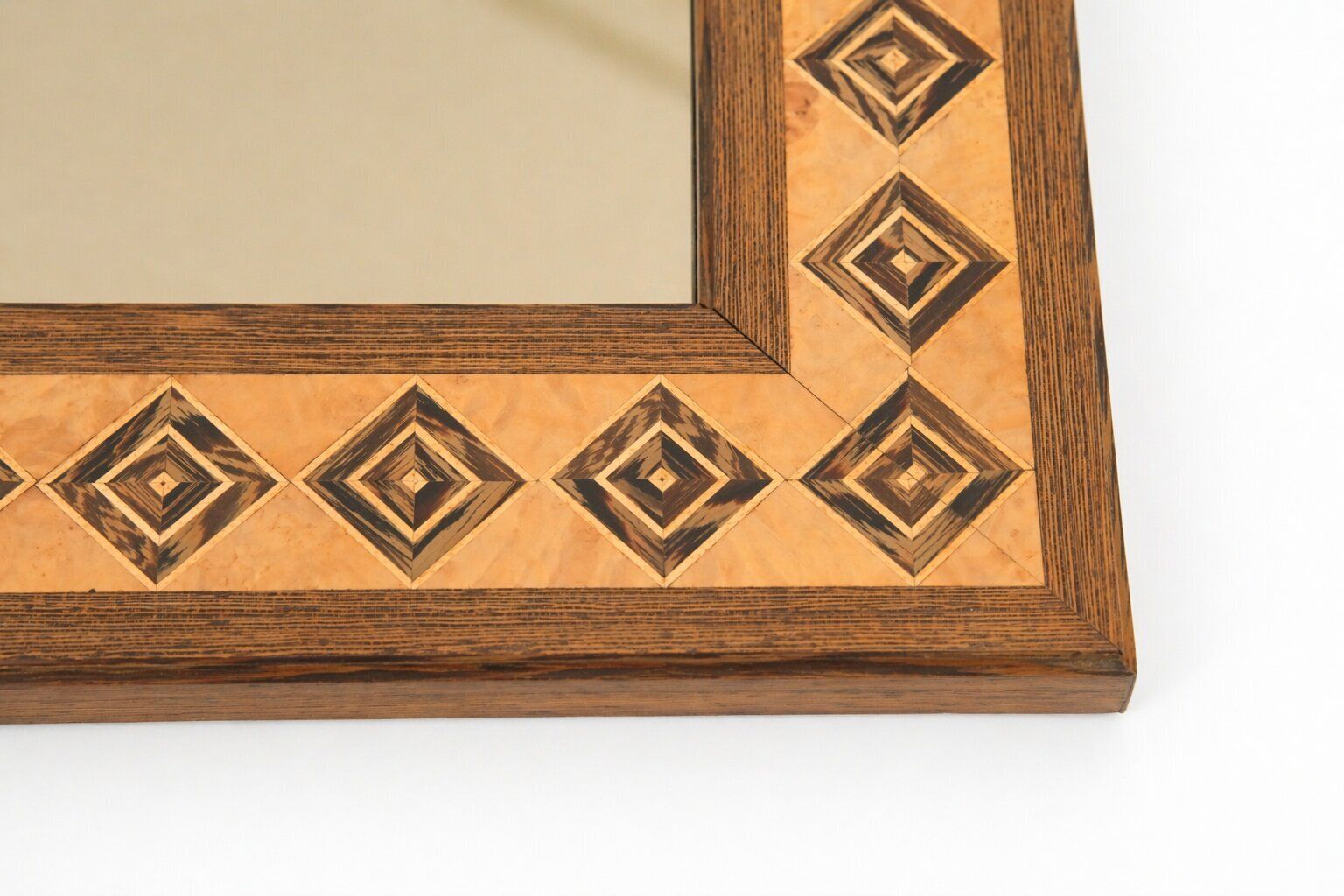 20th Century Rectangular Geometric Brown Wood Marquetry Mirror By Pio Zanotti, Italian Design photo vintage
