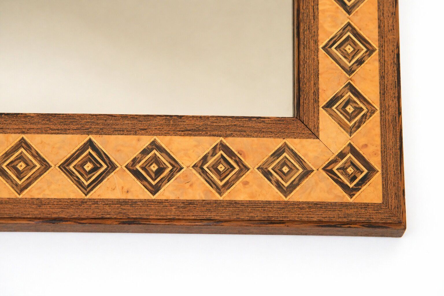 20th Century Rectangular Geometric Brown Wood Marquetry Mirror By Pio Zanotti, Italian Design photo vinterior