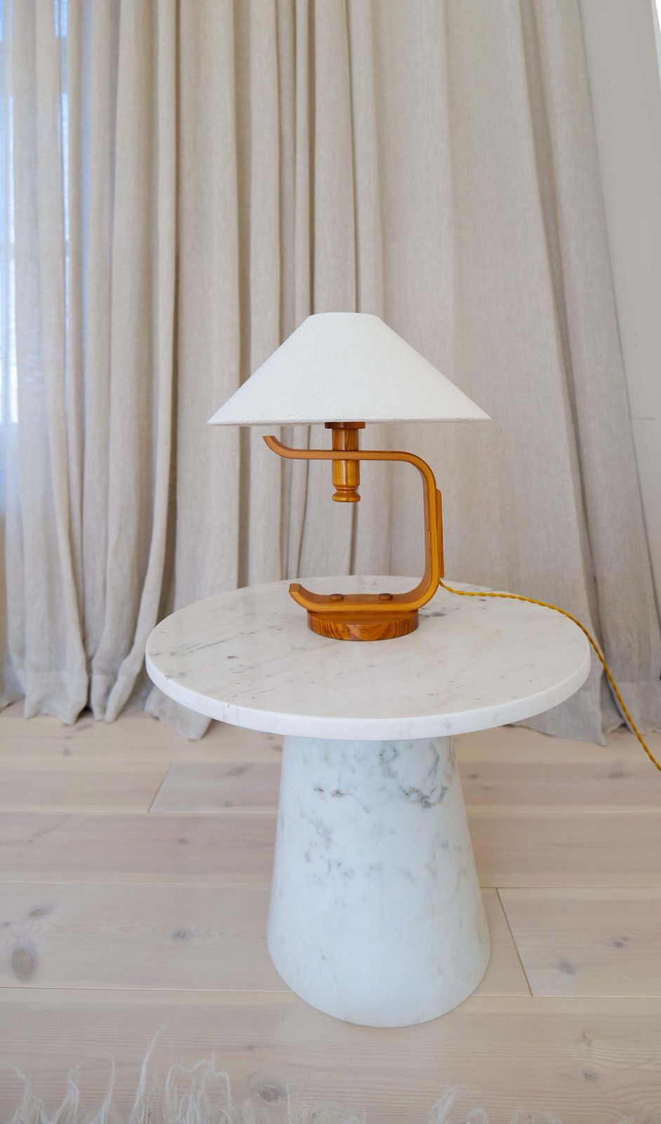 Mid Century Modern Hans Agne Jakobsson Sculptural Table Lamp In Pine, 1970s photo furniture