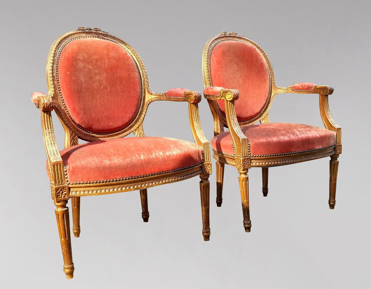 Pair Of Louis XVI Style Armchairs With Medallion Backs