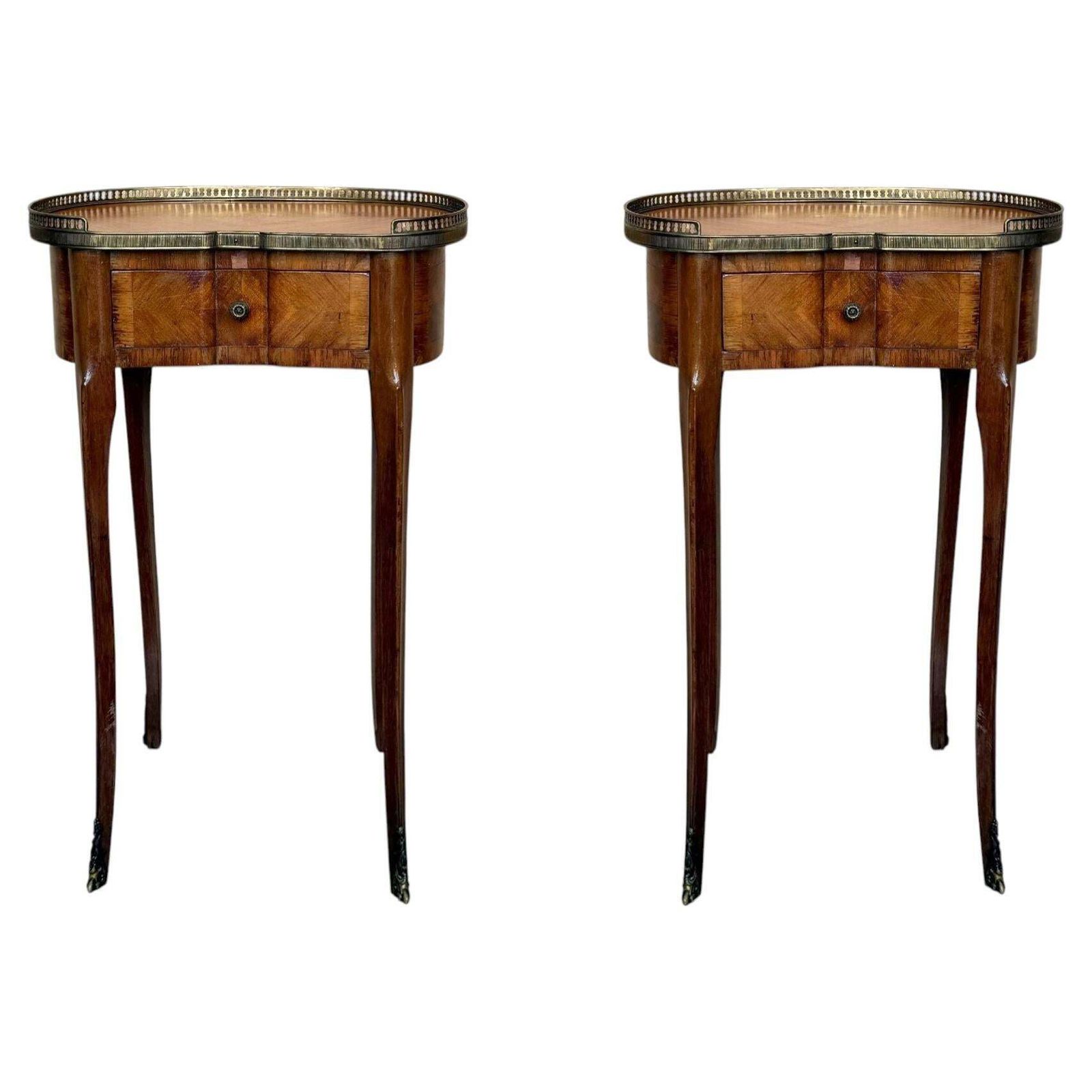 Pair Of French Kidney Shape Nightstands Bedside Tables Louis XVI, Circa 1910