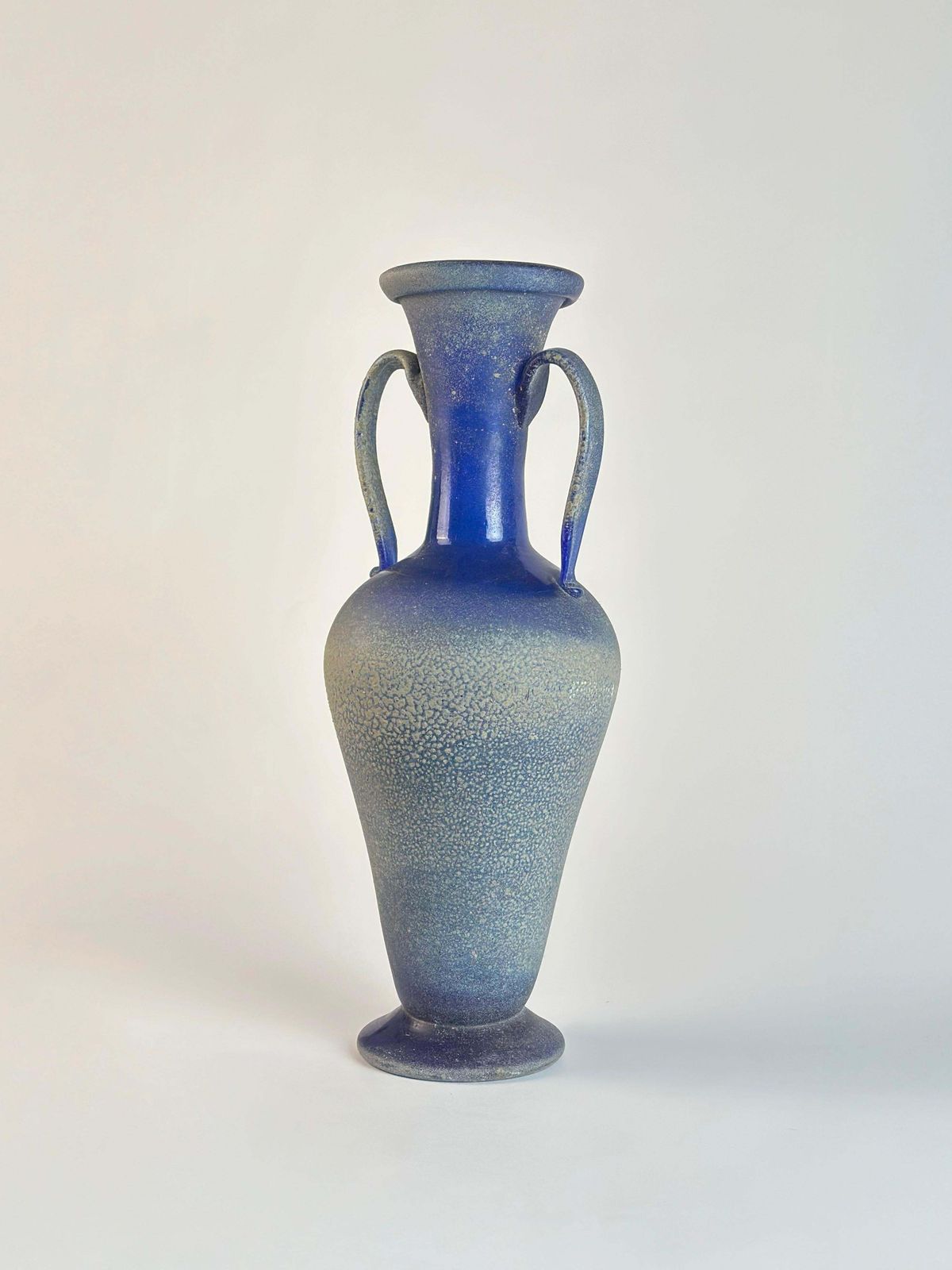 Murano Scavo Glass Amphora Vase By Seguso, Cobalt Blue, 1970s photo for sale