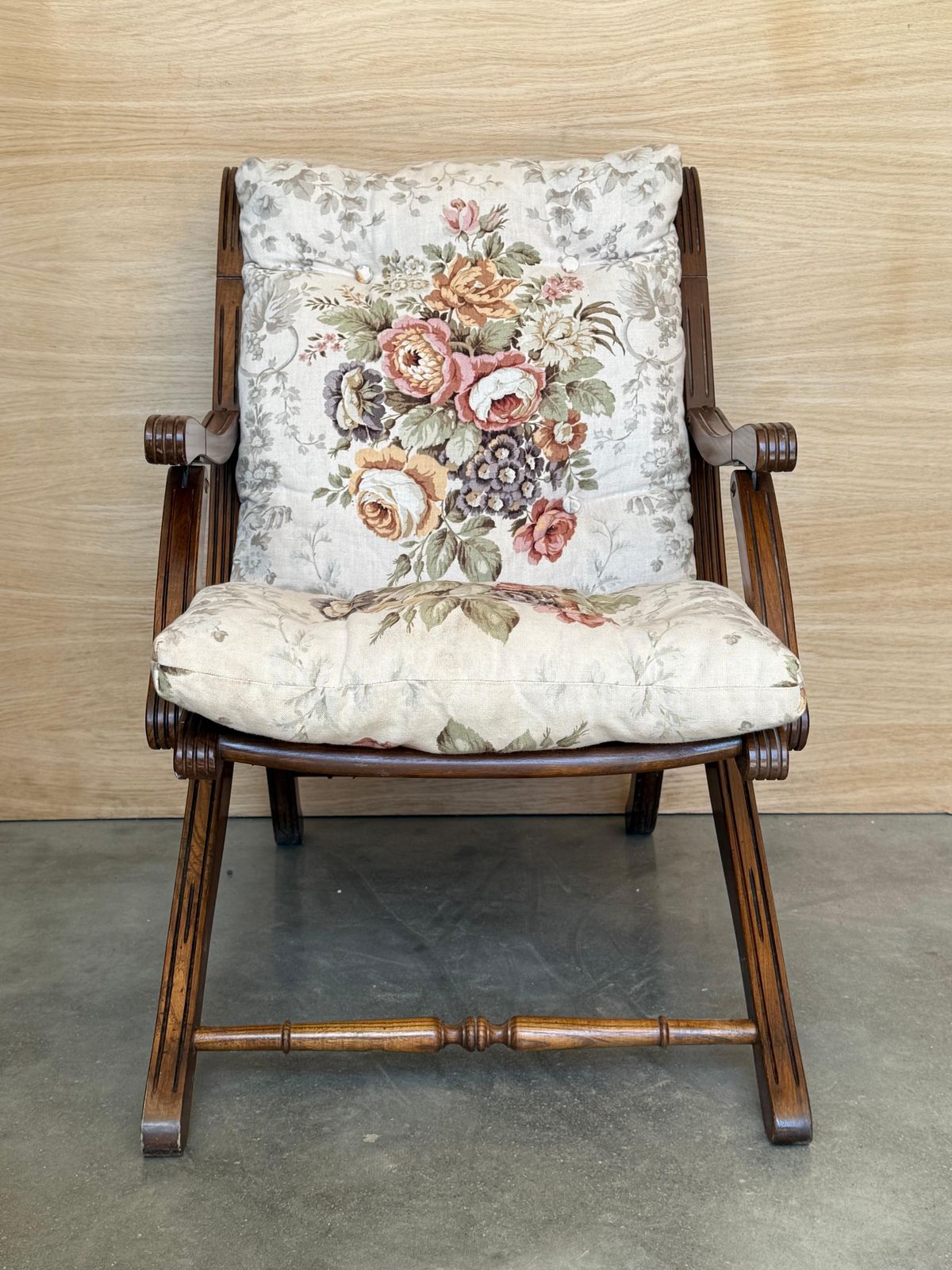 1930s French Wooden Folding Armchair With Upholstered Cushions photo furniture