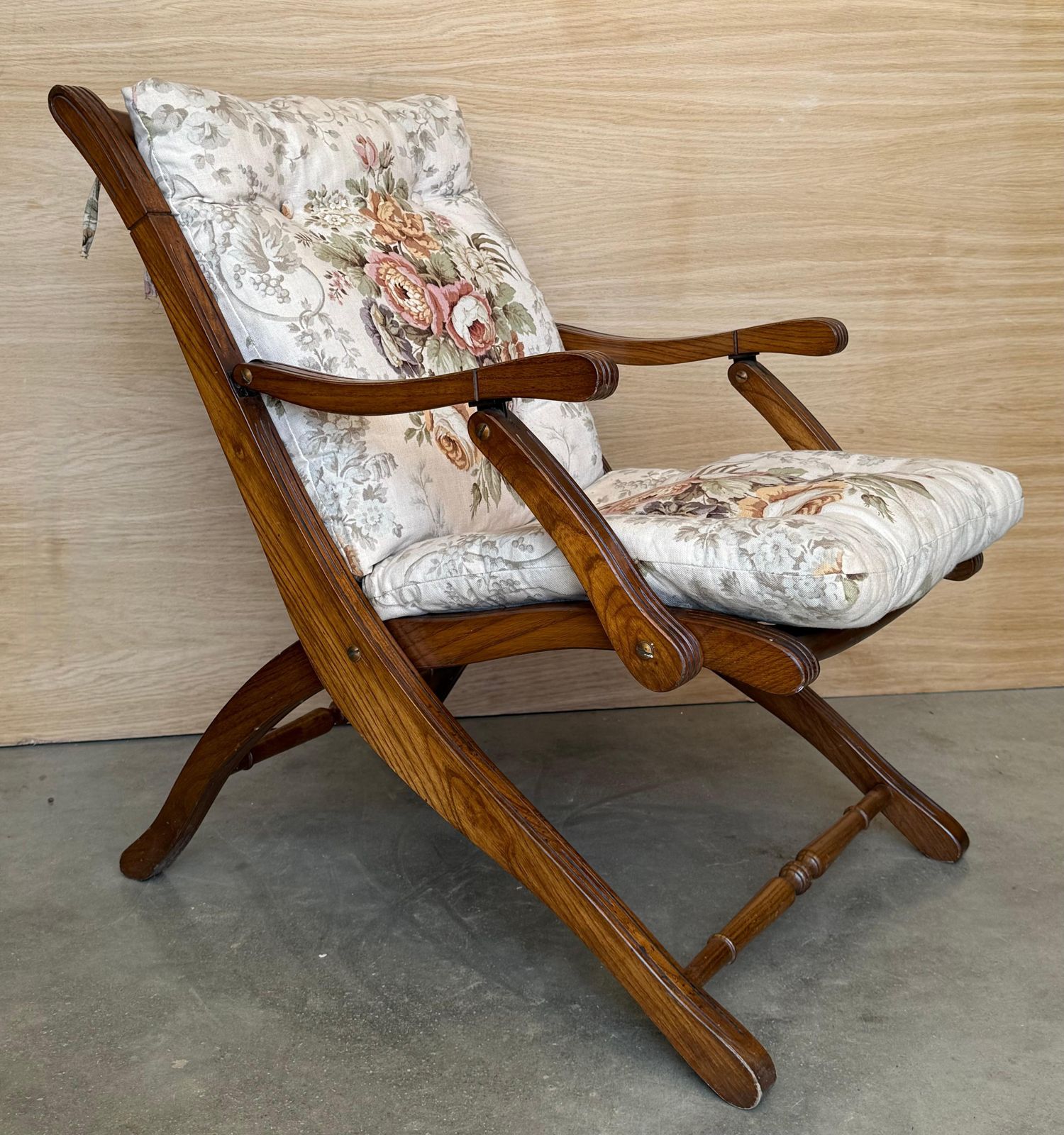 1930s French Wooden Folding Armchair With Upholstered Cushions photo Furniture