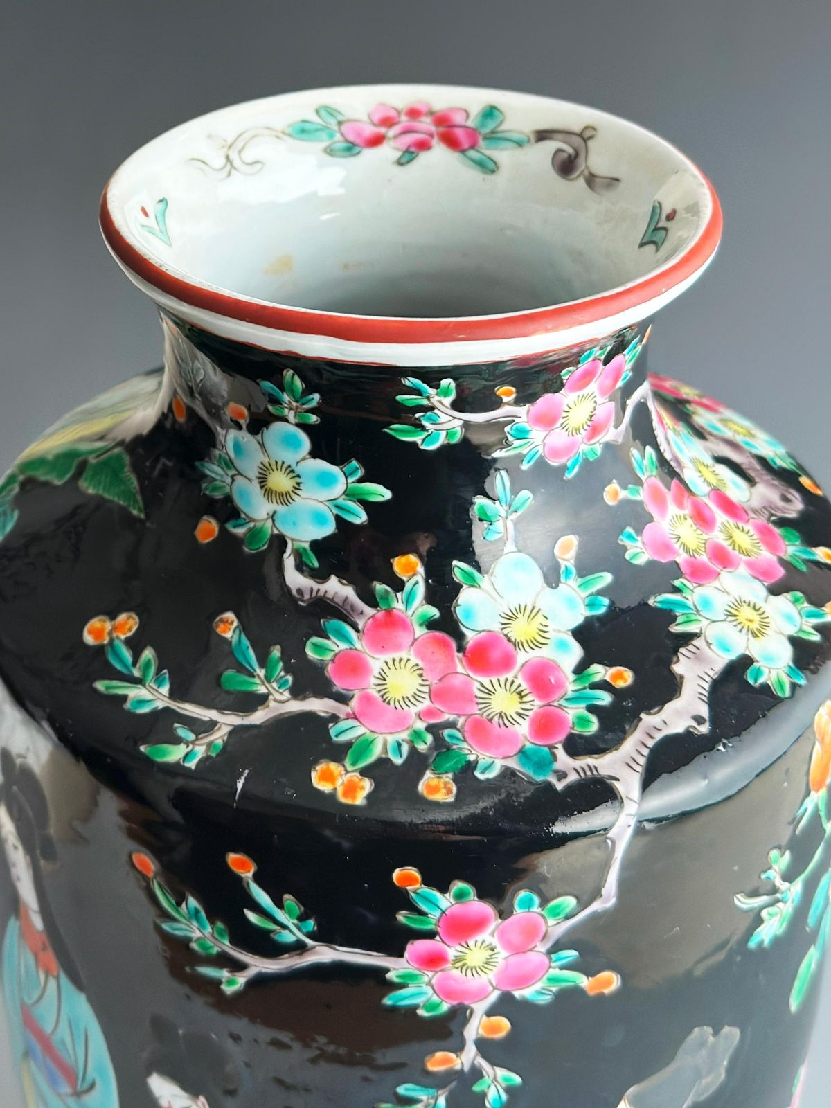 photo furniture Japanese Famille Noire Porcelain Vase By Yamatoku, Arita, 30cm Tall