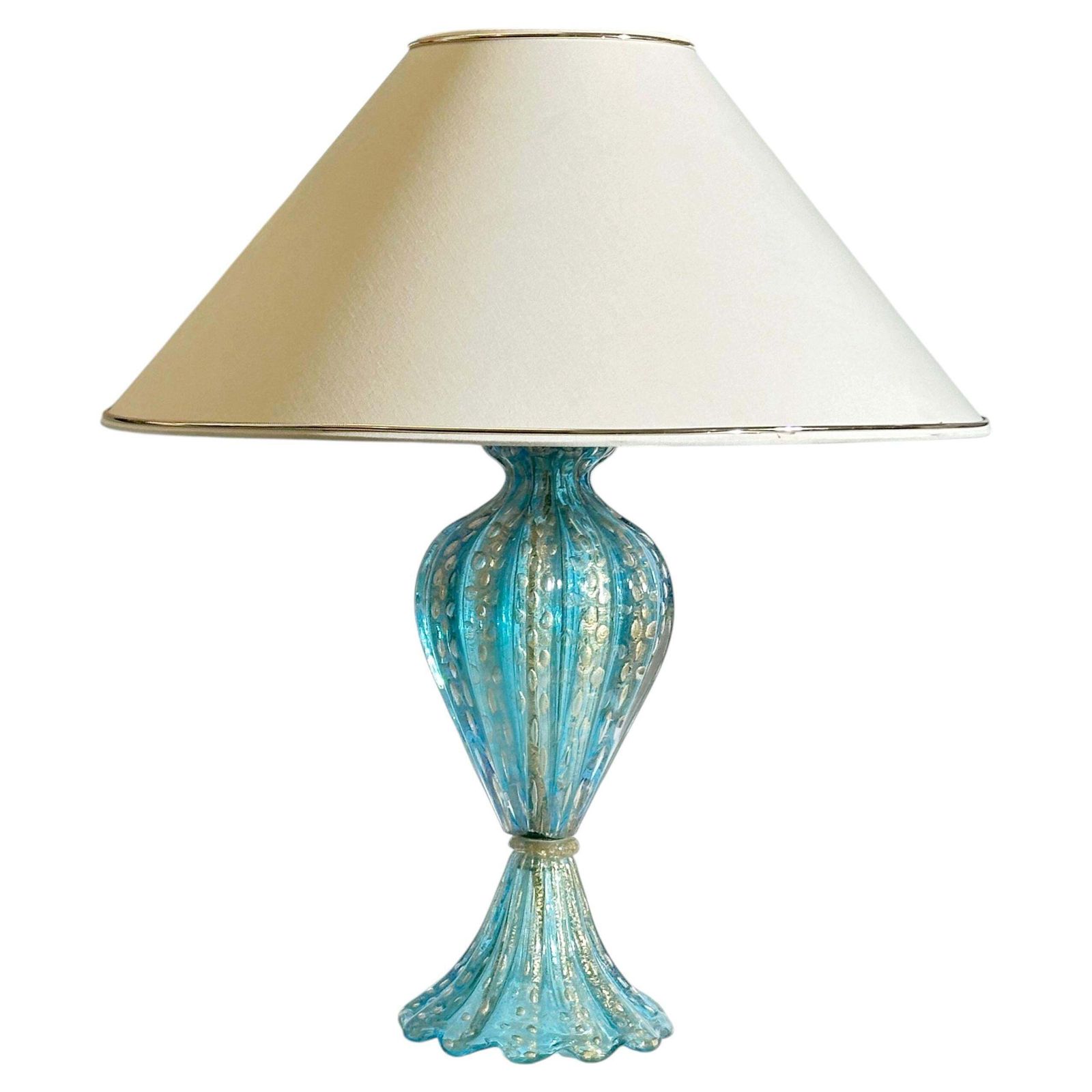 Murano Glass Table Lamp, Turquoise Gold Cordonato D’oro, Barovier & Toso, 1960s