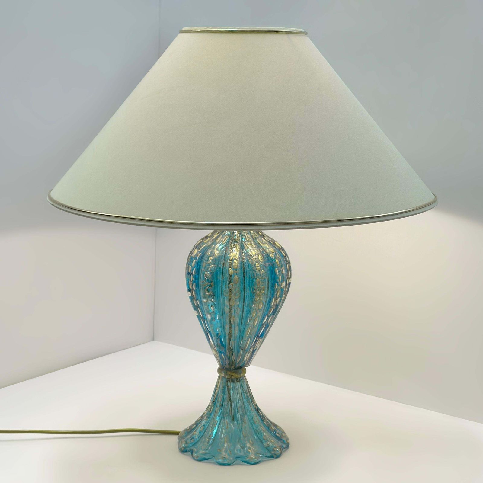 Murano Glass Table Lamp, Turquoise Gold Cordonato D’oro, Barovier & Toso, 1960s photo 500.0