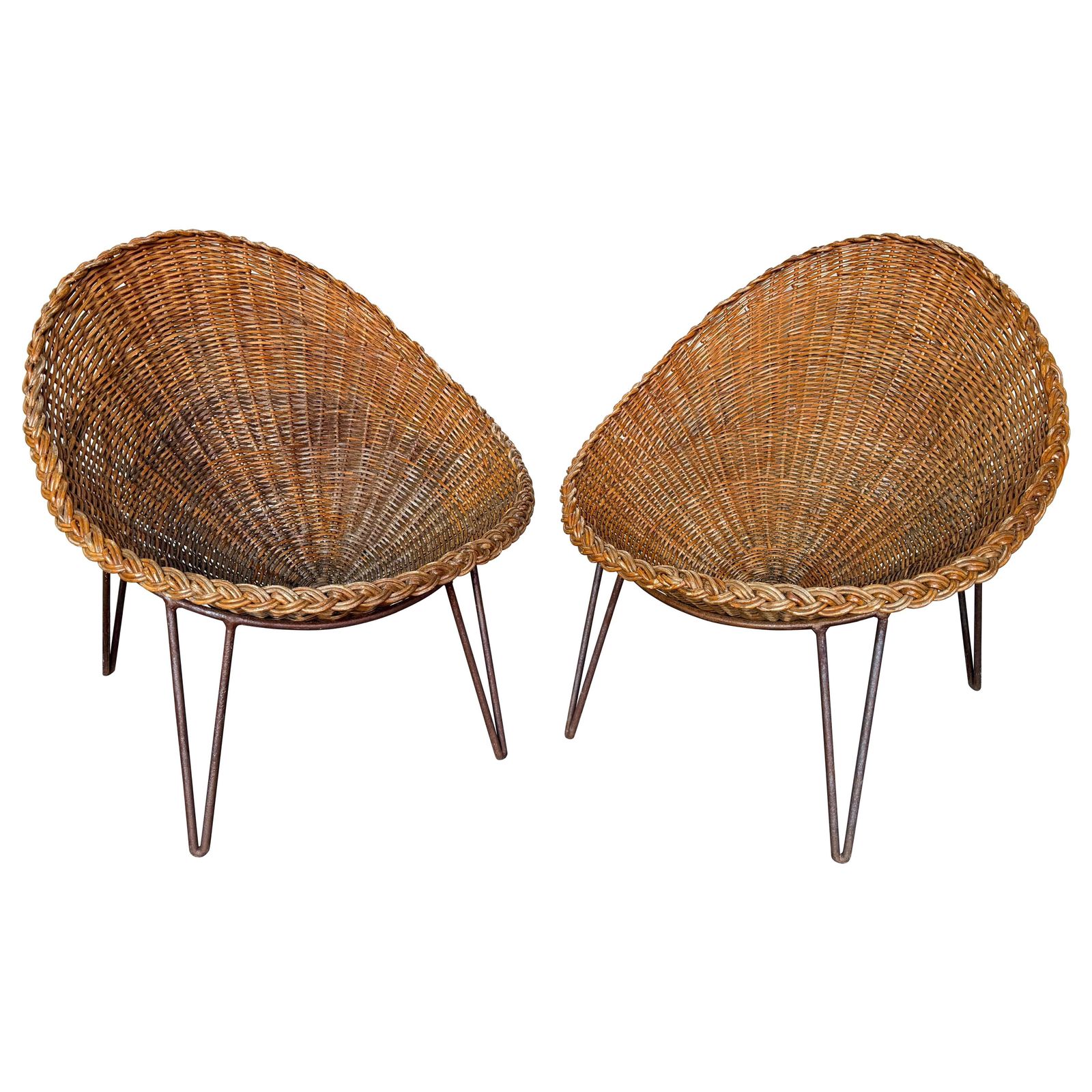 Mid Century Modern Pair Of Rattan Armchairs. France, 1950s