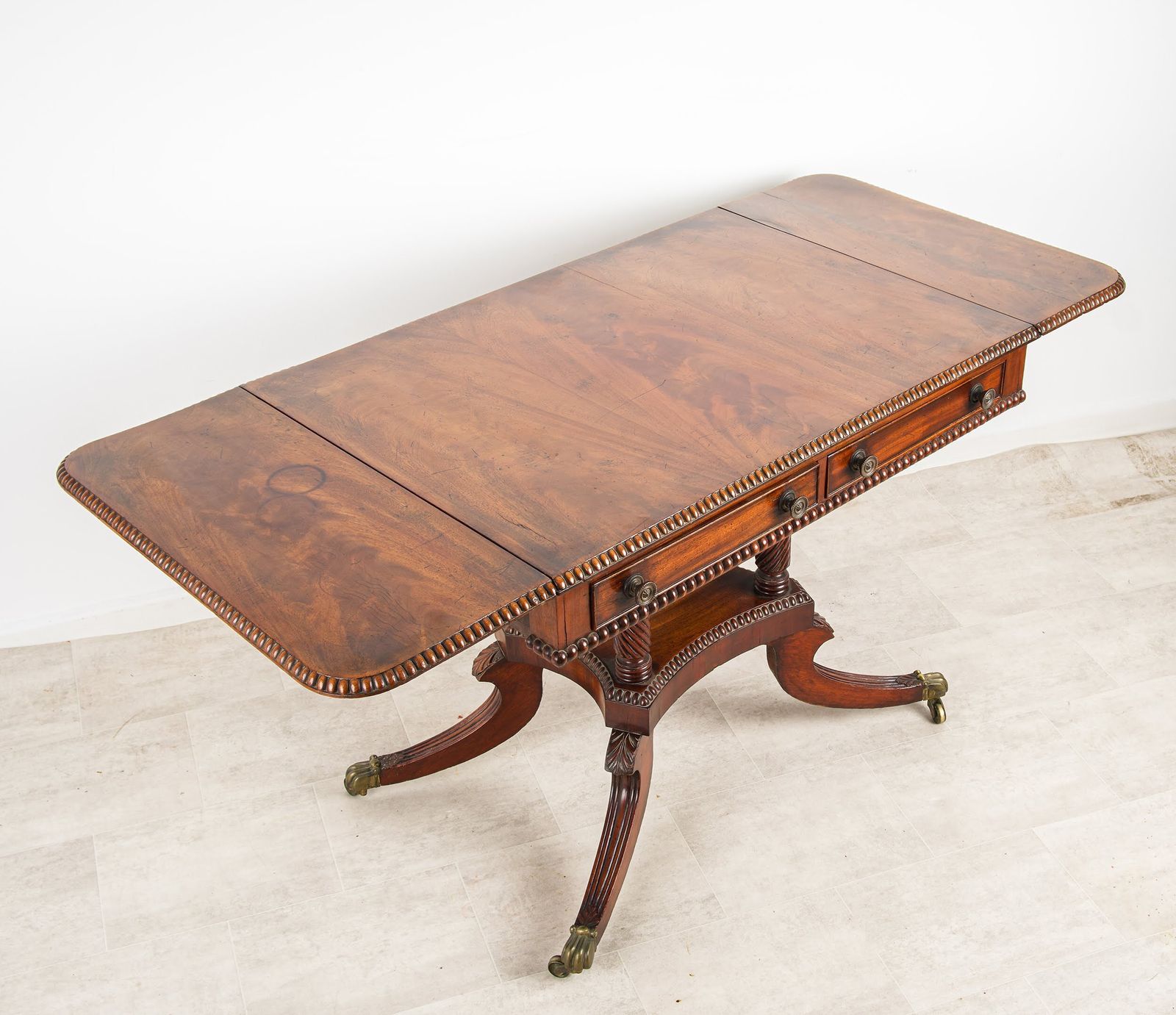 19th Century Mahogany Table Barley Twist Columns Lion Paw Castors photo 1450.0