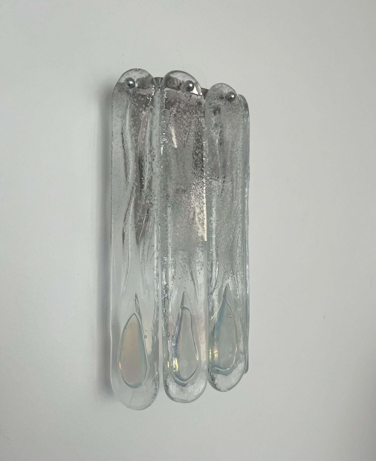 Italian Midcentury Set Of Three Iridescent White Wall Sconces By Mazzega, 1970s photo furniture