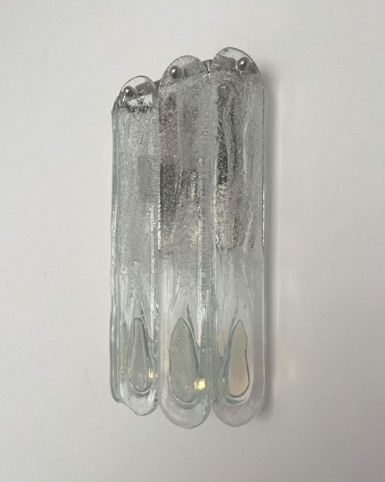 Italian Midcentury Set Of Three Iridescent White Wall Sconces By Mazzega, 1970s photo Lighting