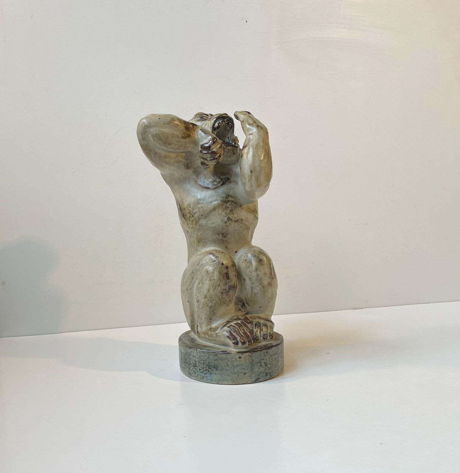 Knud Kyhn Roaring Gorilla In Glazed Stoneware For Royal Copenhagen, 1950s photo vintage