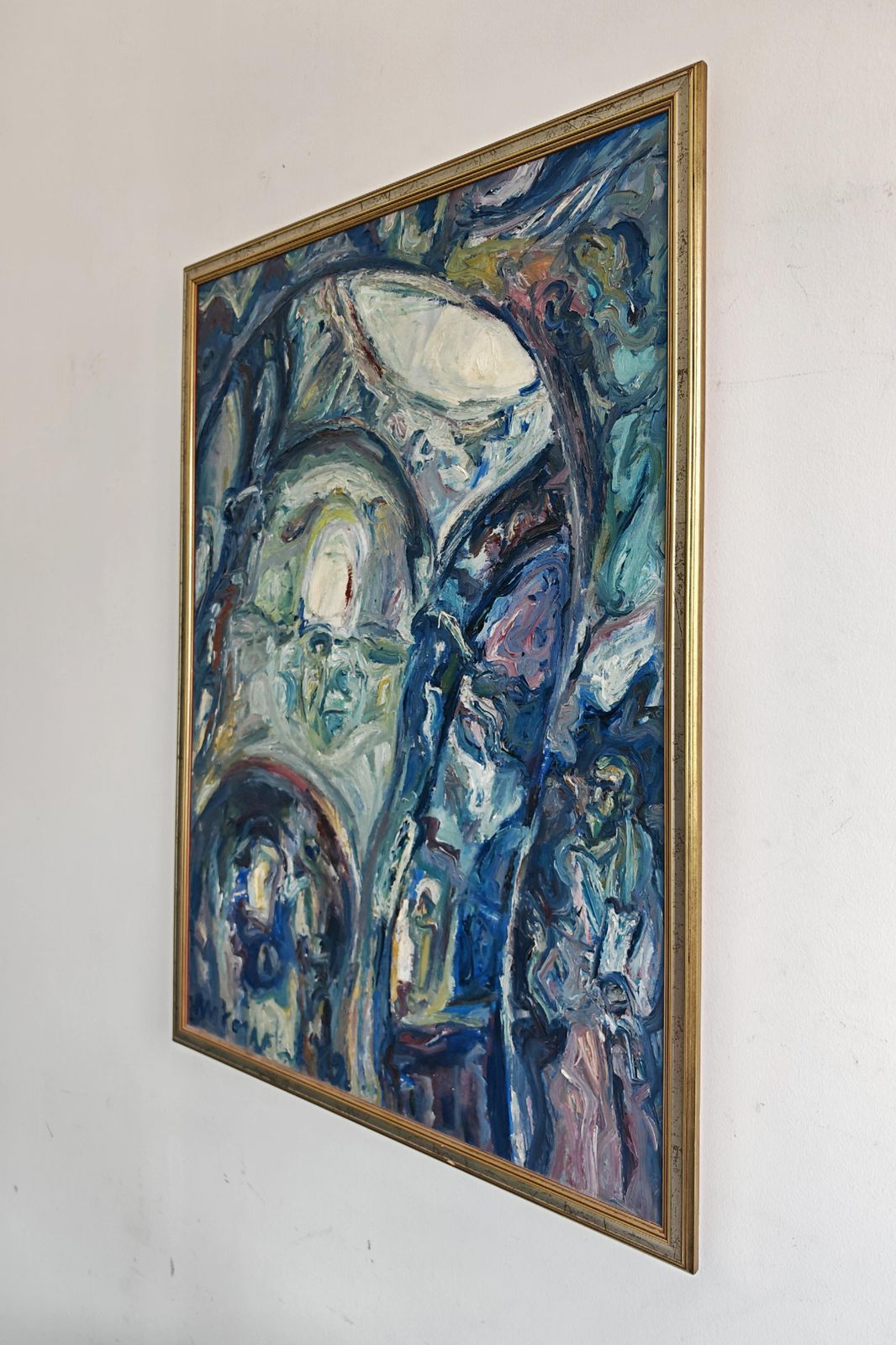 Abstract Oil On Canvas By A Yugoslav Artist Veljko Mihajlovic, Serbia 1989 photo vintage
