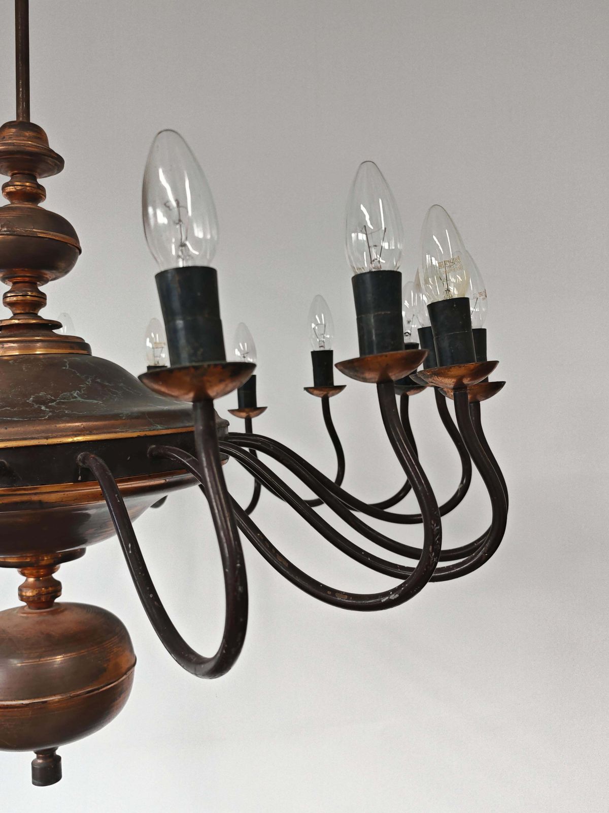 Monumental Dutch (Holandaise) Chandelier, 20 Lights, Copper, Germany 1950s photo Lighting