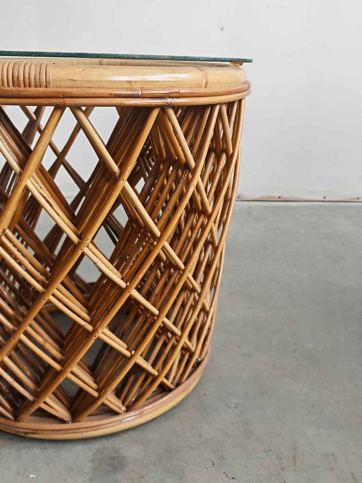 photo for sale Mid Century Coffee Table In Bamboo With A Glass Top, Italy 1970s
