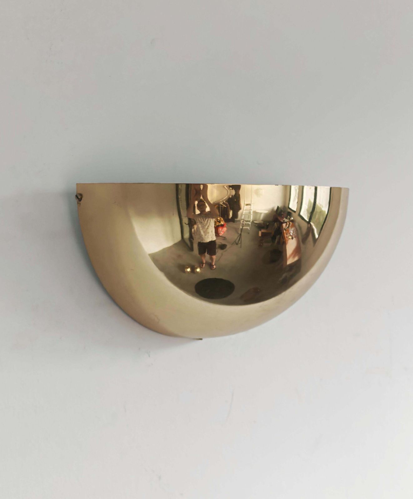 Set Of 3 Mid Century Minimalist Brass Half Dome Wall Sconces, Italy 1970s photo buy