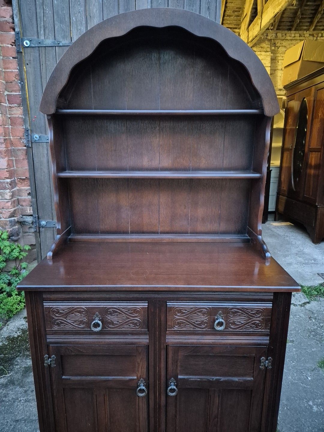 Vintage Oak Dutch Dresser (2 Piece) By Stanley Wood photo for sale