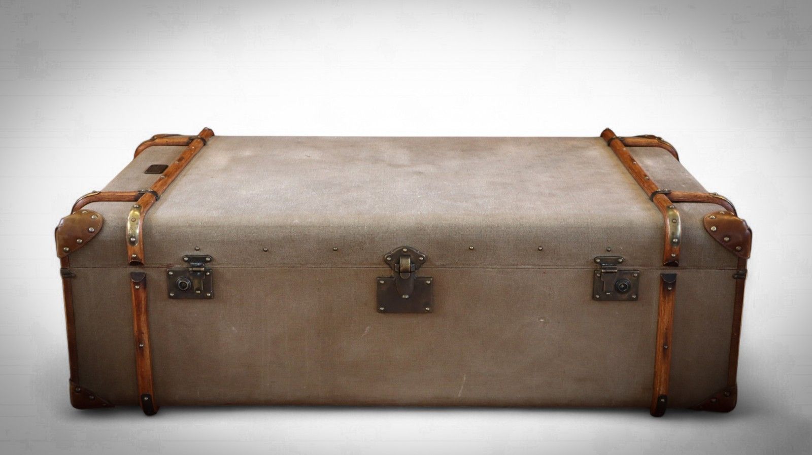 Stunning Timothy Oulton Globetrekker Large Canvas Leather Coffee Table Khaki 🚚 photo furniture