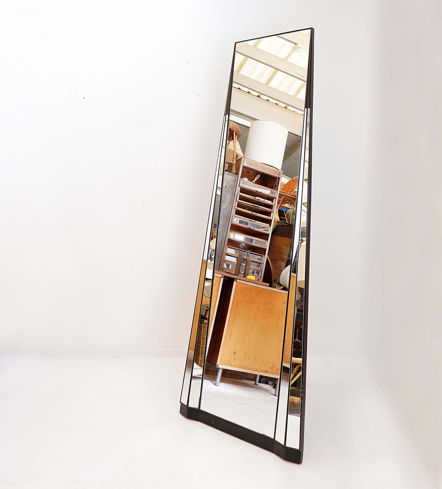 Art Deco Pyramid Floor Mirror, Wood & Synthetic, Belgium, 20th Century photo for sale