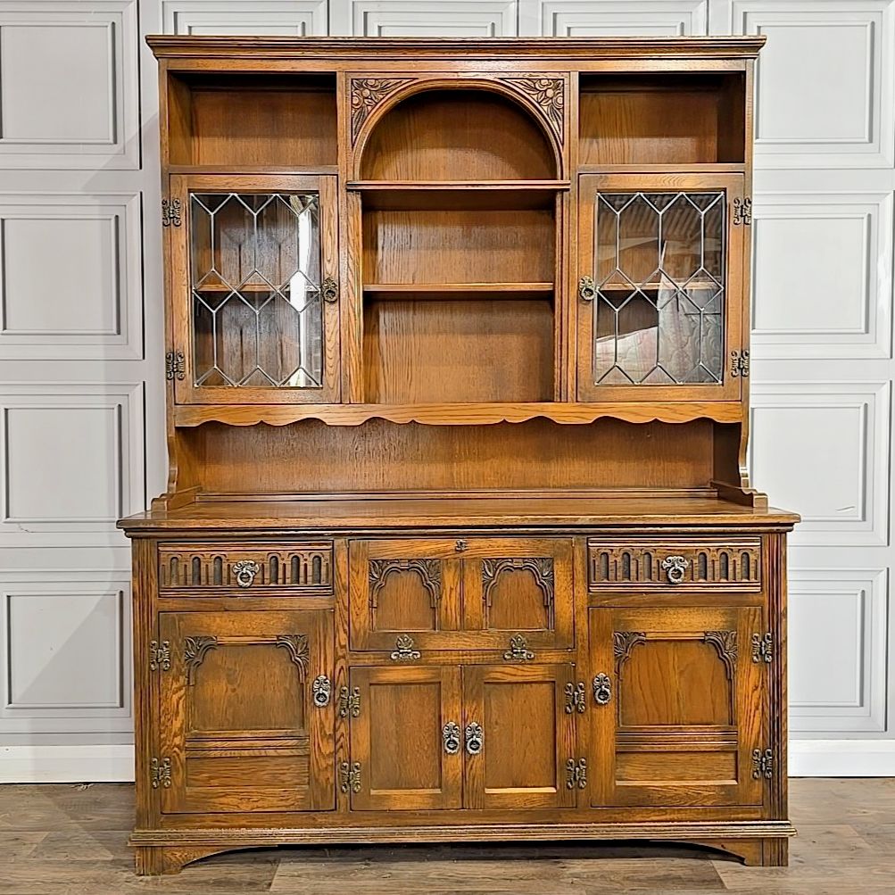 Furniture Antique Welsh Dresser Vintage Old Charm Wood Bros Oak Cupboard Drinks Cabinet photo