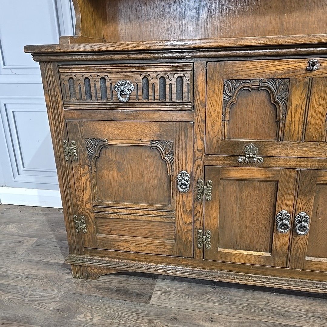 630.0 Antique Welsh Dresser Vintage Old Charm Wood Bros Oak Cupboard Drinks Cabinet photo