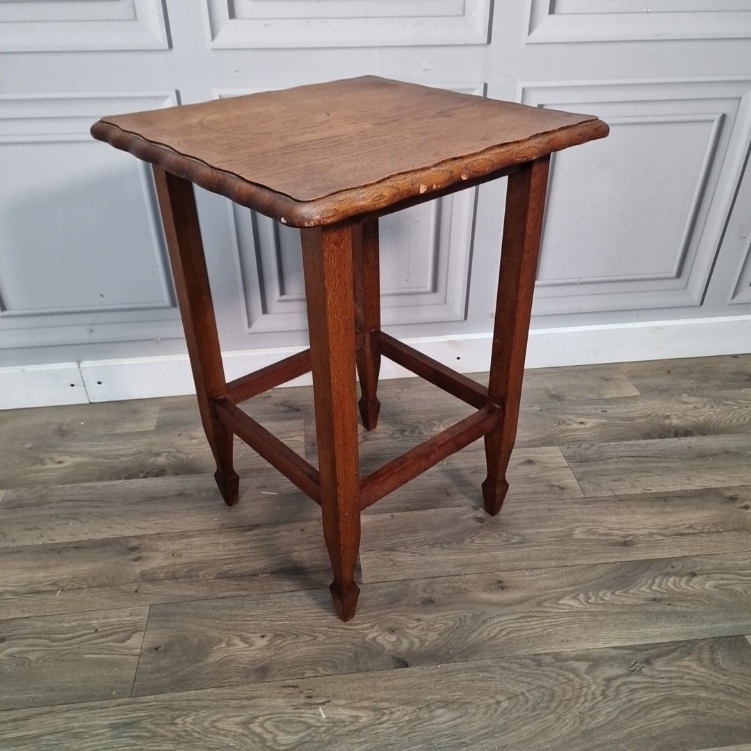Antique Hall Side Table Solid Oak Occasional Shaped Top Scalloped Edge Wooden