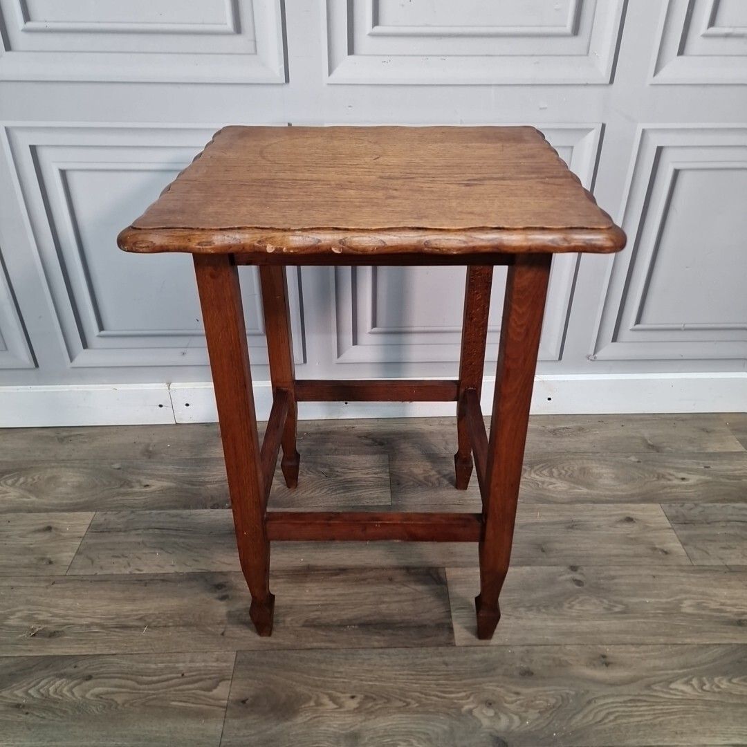 Antique Hall Side Table Solid Oak Occasional Shaped Top Scalloped Edge Wooden photo furniture