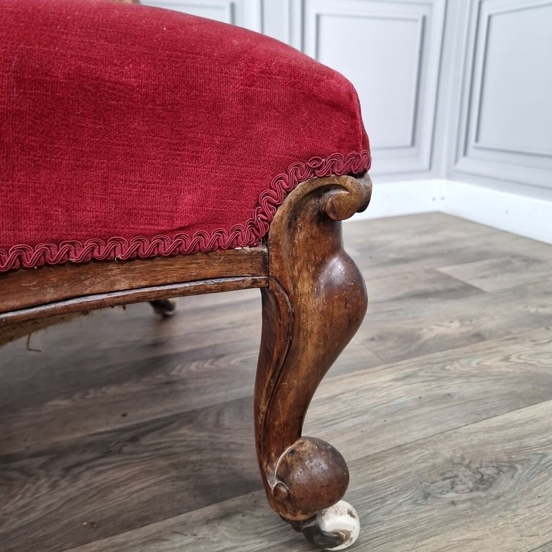 Antique Spoon Back Chair Victorian Carved Button Fireside Nursing Seat Resto photo vintage