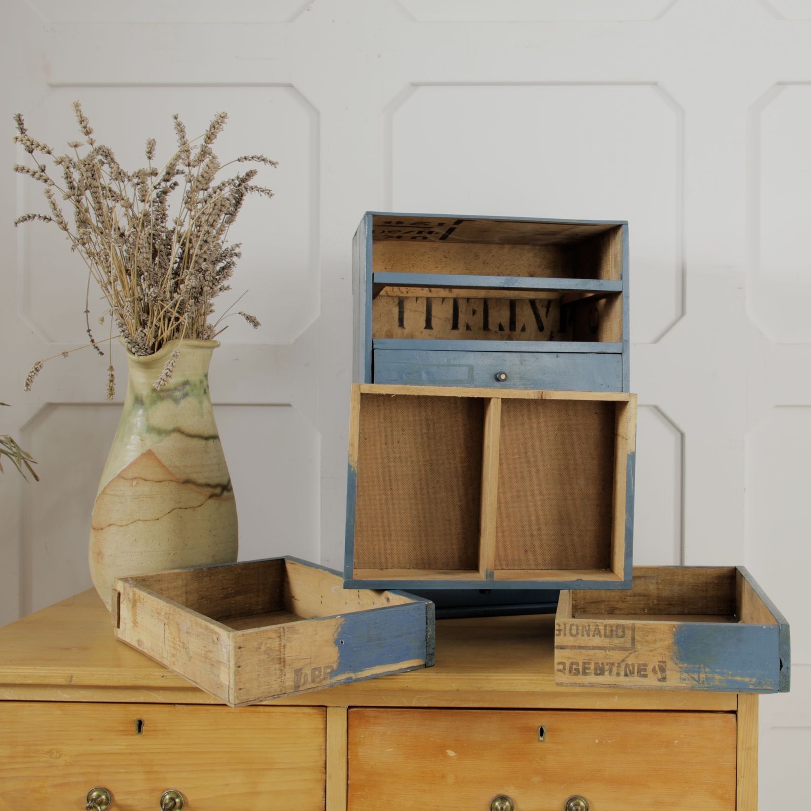 150.0 Vintage Painted Tabletop Chest Of Drawers photo