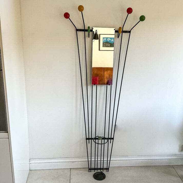 Atomic 50s Space Age Coat Umbrella Hall Stand Mirror Roger Feraud French photo furniture