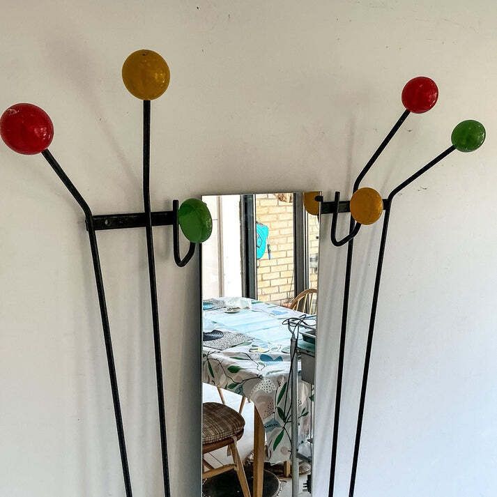 Atomic 50s Space Age Coat Umbrella Hall Stand Mirror Roger Feraud French photo for sale