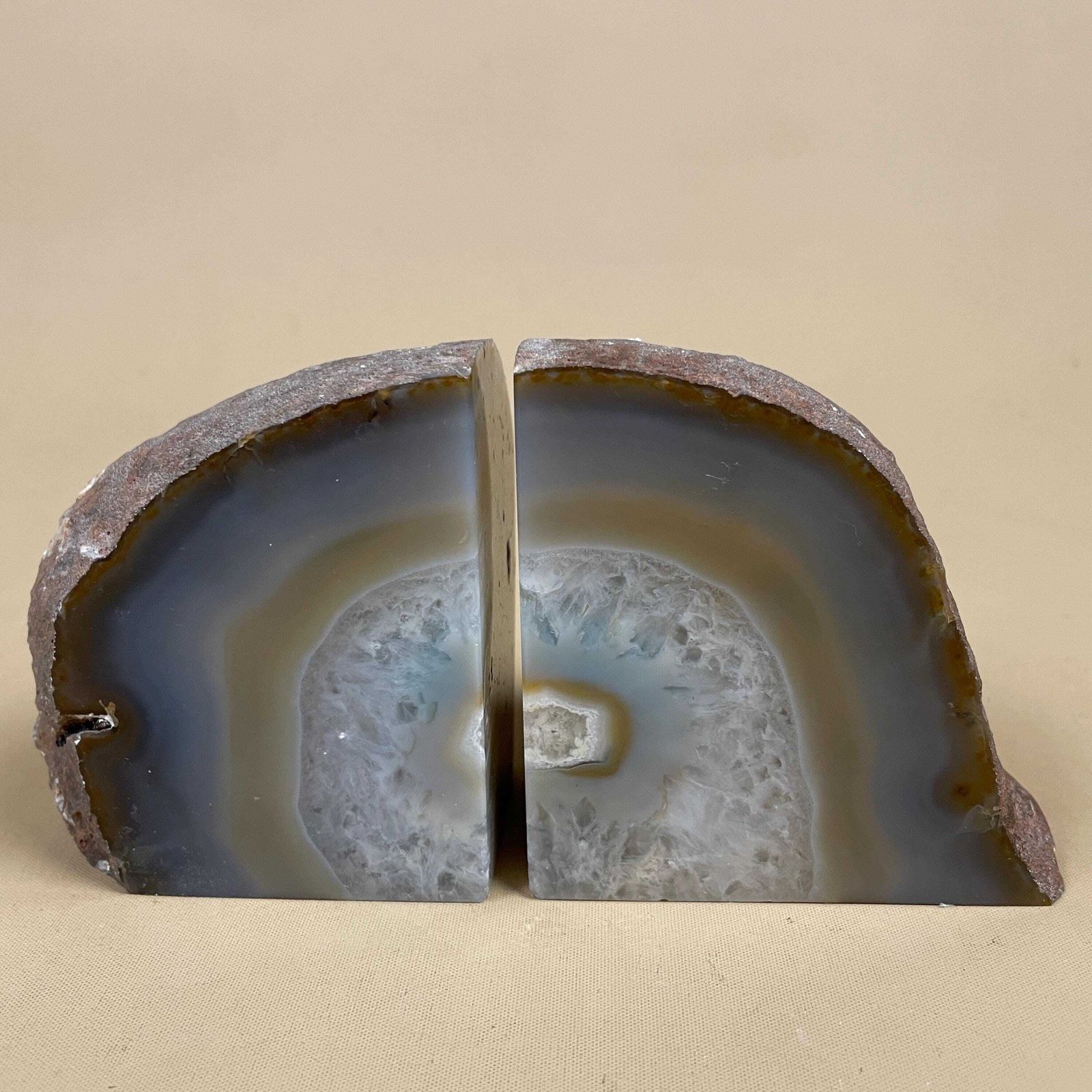 Pair Of 2 Vintage Stone Bookends Book Ends Blue Grey Rocks Polished Decorative Library Book Shelf Shelves Heavy Set Natural photo 79.0