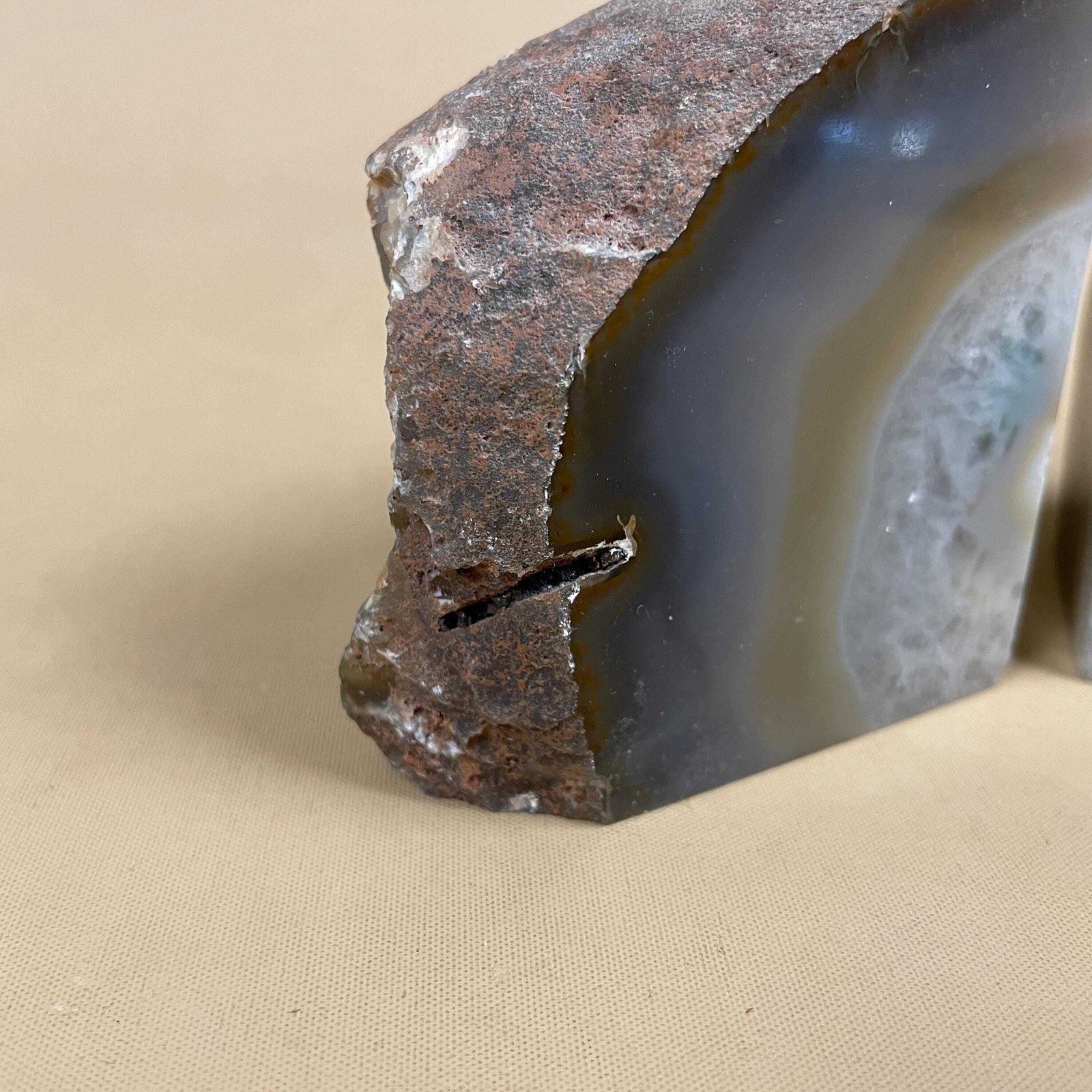 Pair Of 2 Vintage Stone Bookends Book Ends Blue Grey Rocks Polished Decorative Library Book Shelf Shelves Heavy Set Natural photo buy