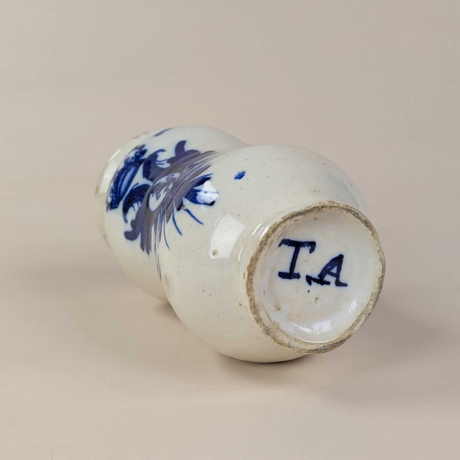 photo furniture Faience Apothecary Jar Albarello, Antique Italian Double Headed Eagle Blue White Ceramic Pharmacy Vessel