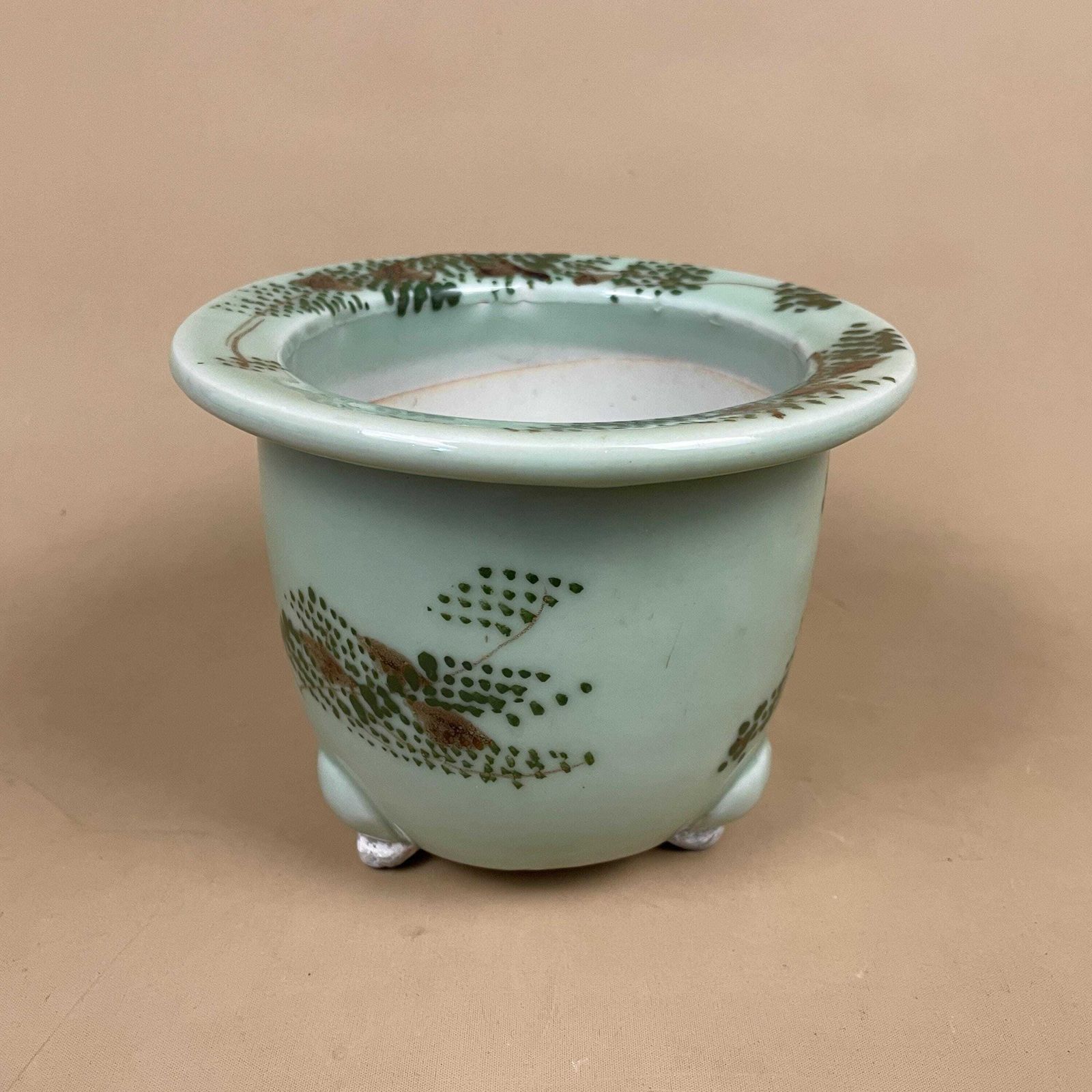 photo furniture Oriental Celadon Jardiniere Hand Painted Ceramic Pot Planter Chinese Antique Cache Decorative Vase Flowerpot Display Asian Floral Feet Green