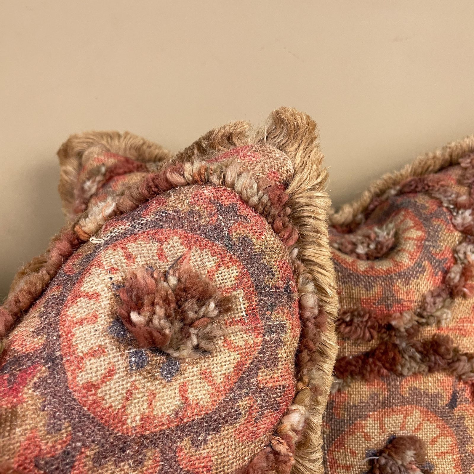Indian Style Jute Cotton Cushion Pair Floral Frill Feather Filled Pillow Scatter Sofa Accent Red Orange photo furniture
