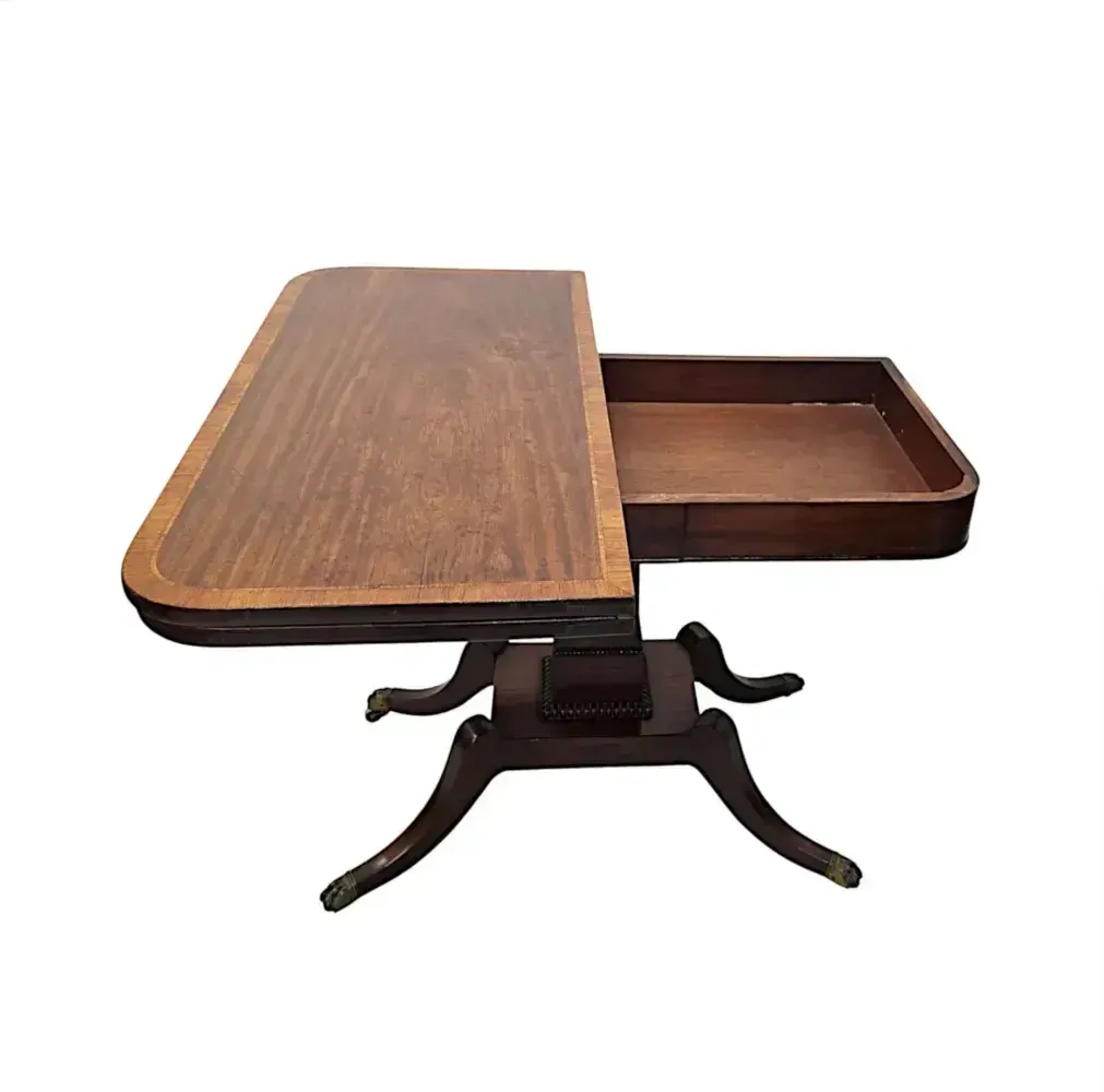 A Stunning Early 19th Century Regency Cross Banded Turn Over Leaf Card Table photo 1299.0