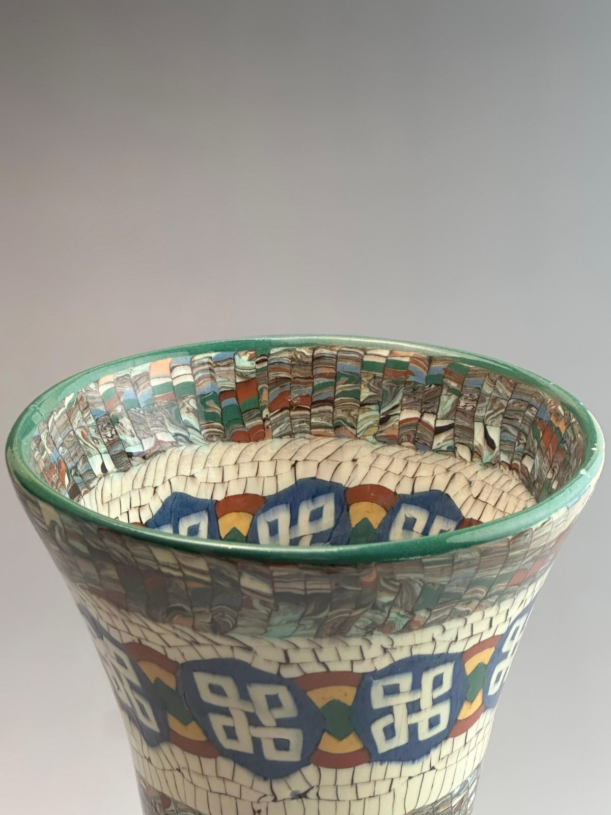 Jean Gerbino Art Deco Neriage Mosaic Trumpet Vase, Vallauris, 1930s photo Home Decor
