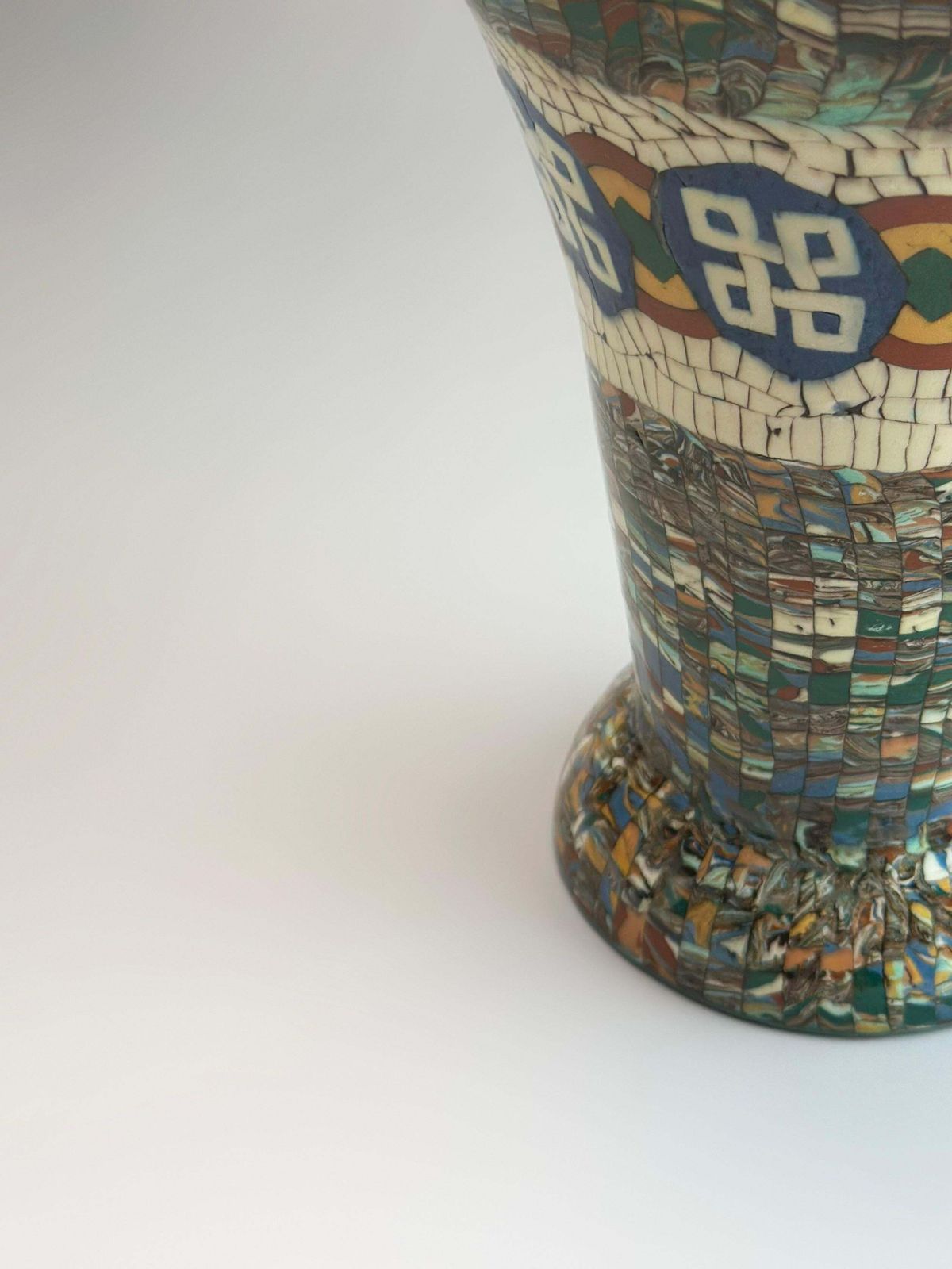 Jean Gerbino Art Deco Neriage Mosaic Trumpet Vase, Vallauris, 1930s photo vintage