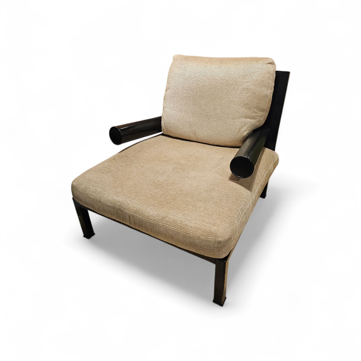 Armchair 'Baisity' By Antonio Citterio For B&B Italia With Cushions Linen / Frame Covered In Black Leather photo furniture