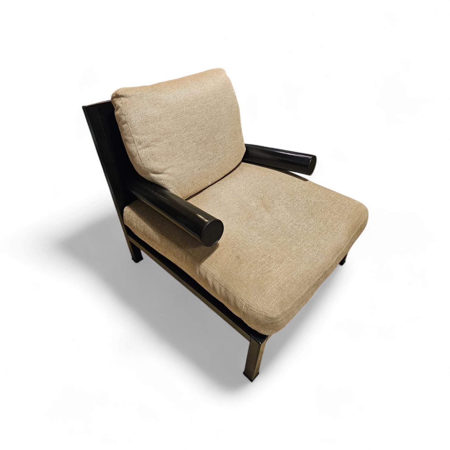 Armchair 'Baisity' By Antonio Citterio For B&B Italia With Cushions Linen / Frame Covered In Black Leather photo for sale
