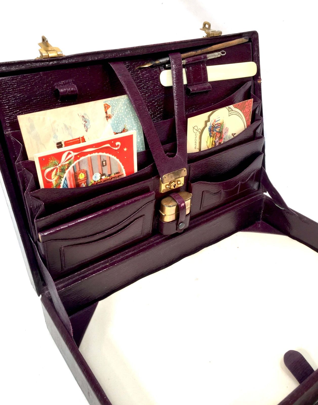 photo furniture Antique Ladies Leather Travel Writing Box / Briefcase / Bag & Contents C.1930