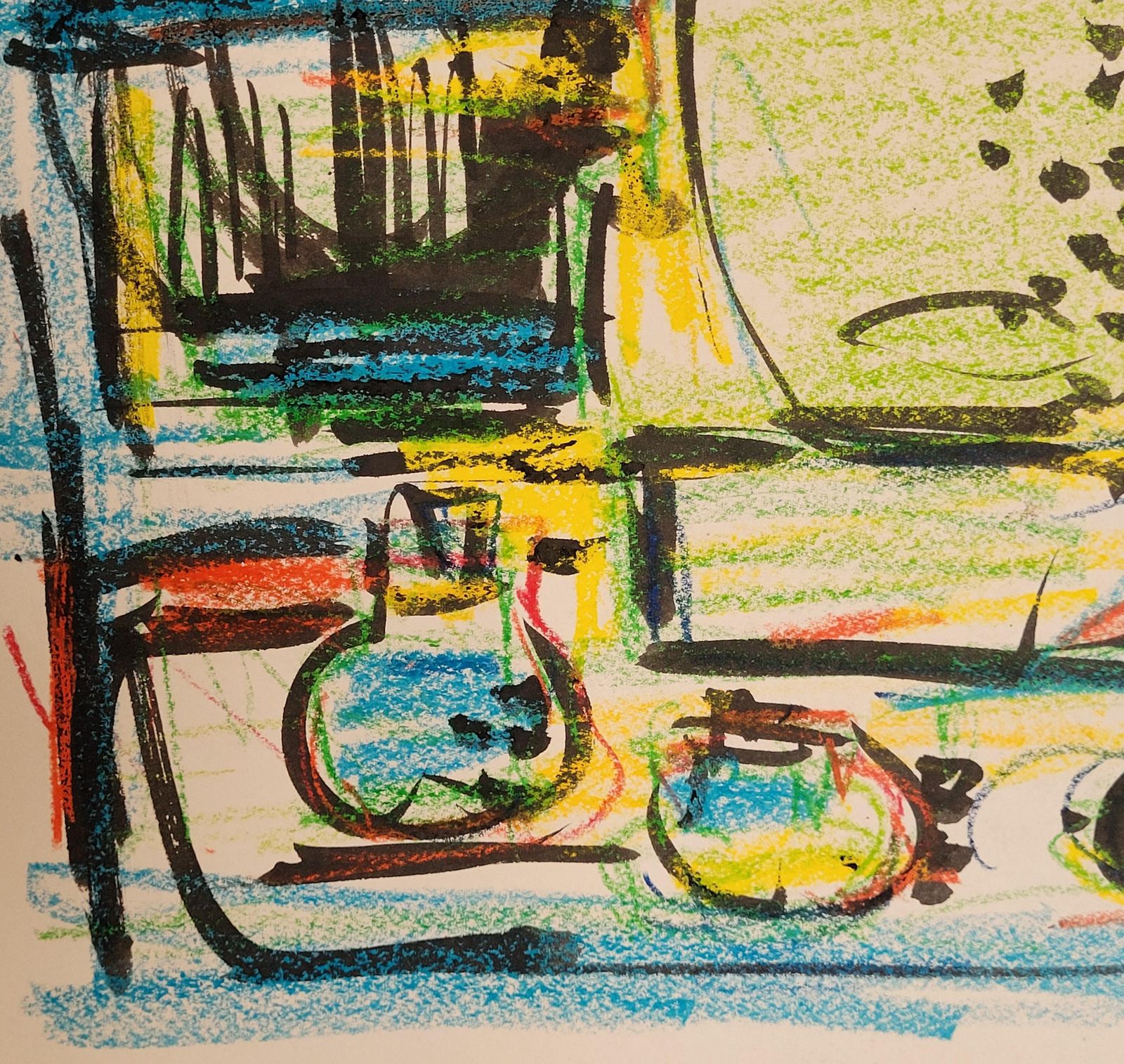 André Pierard Colorful Tablescape Still Life Of Bottles & Fruit. Gouache, Pastel. 54cm X 72cm. 1970s photo 434.0