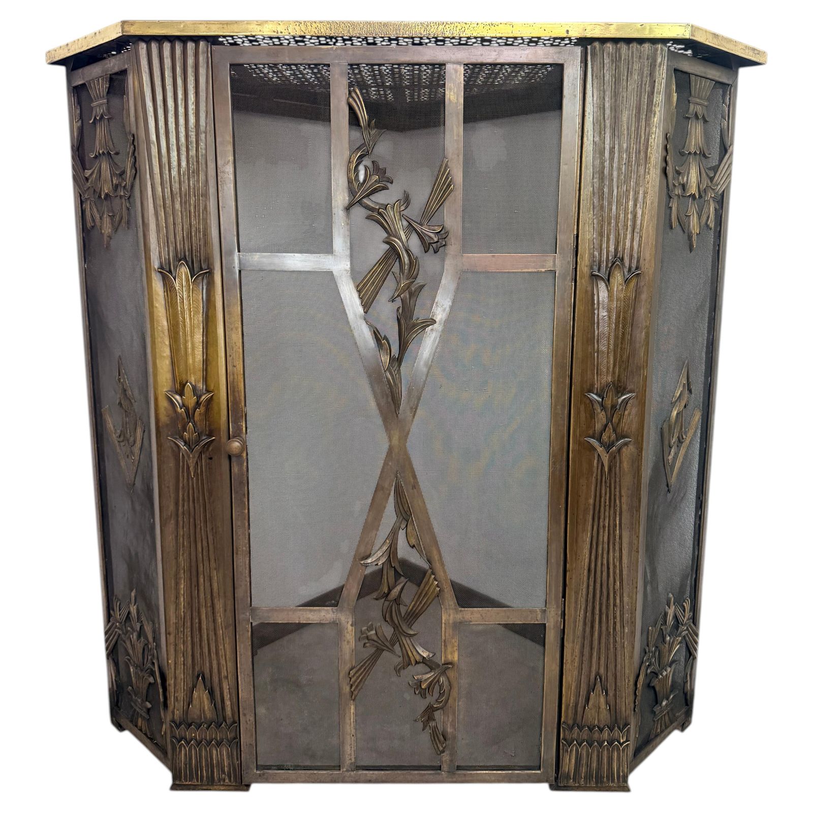 Brass Corner Fireplace Screen Attr. To Dagobert Peche