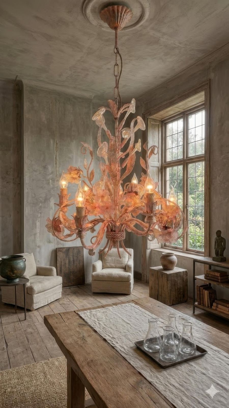 Italian Florentine Chandelier With Gold Flecked Glass, 1970s photo furniture