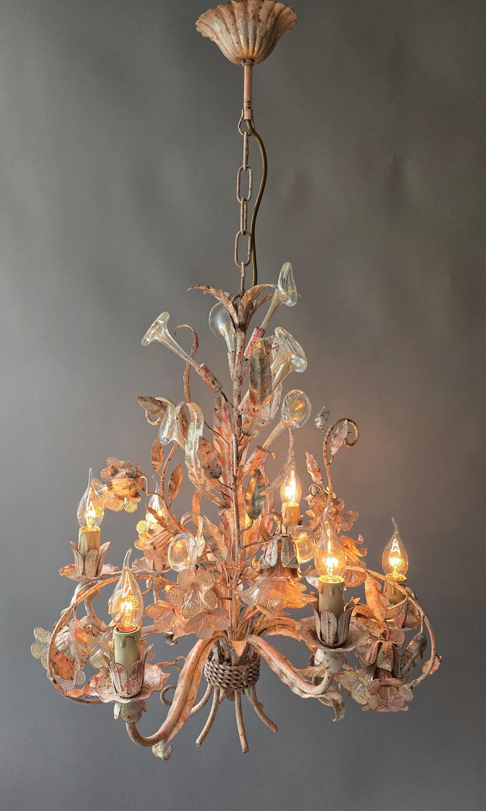 Italian Florentine Chandelier With Gold Flecked Glass, 1970s photo for sale