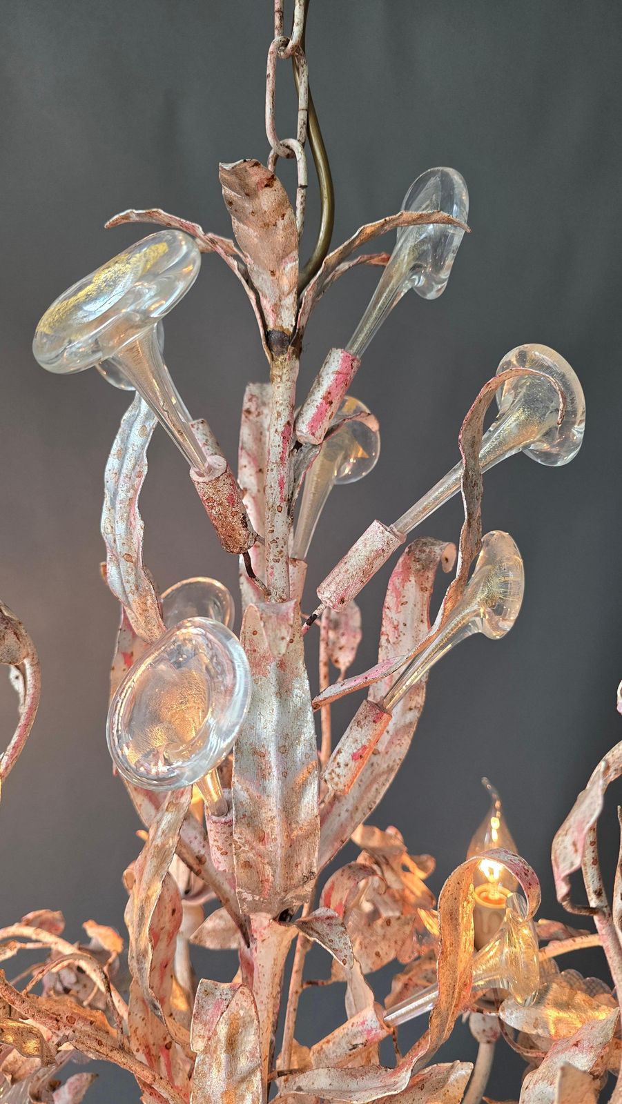 Italian Florentine Chandelier With Gold Flecked Glass, 1970s photo vintage