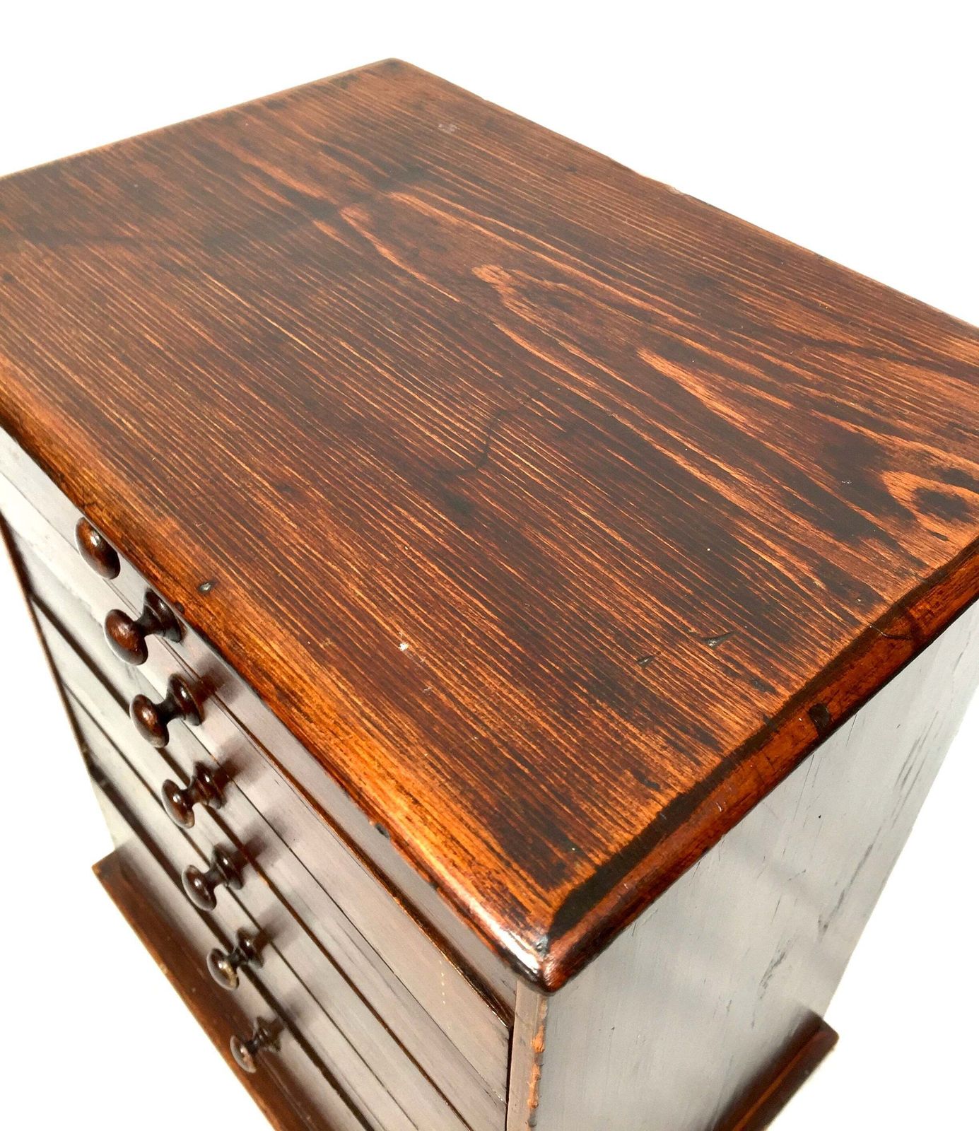 Antique Tabletop Wooden Stained Pine Chest Of Collectors Drawers Storage Box photo for sale