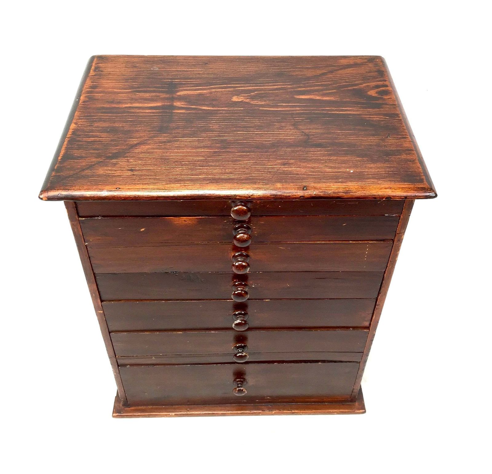 Antique Tabletop Wooden Stained Pine Chest Of Collectors Drawers Storage Box photo Furniture
