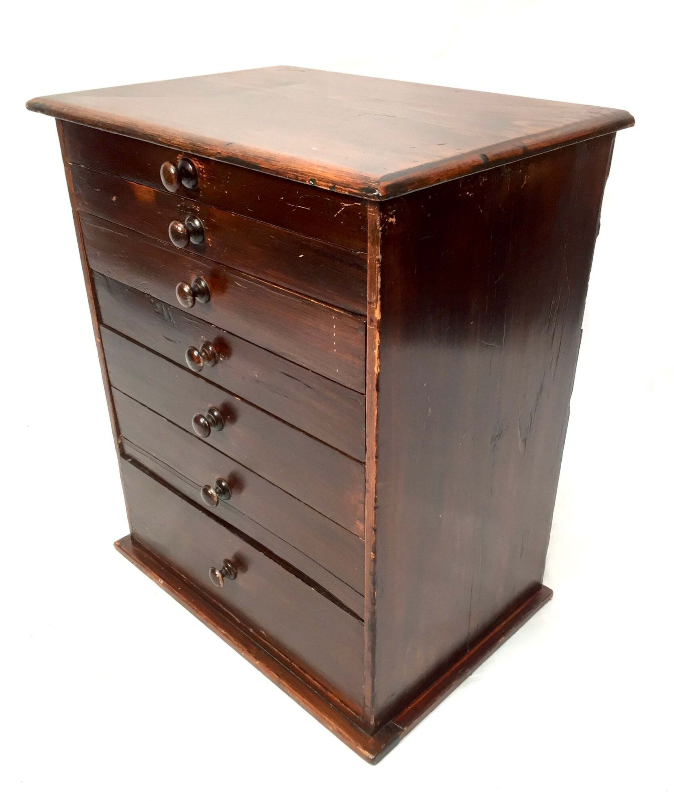 Antique Tabletop Wooden Stained Pine Chest Of Collectors Drawers Storage Box photo 279.0